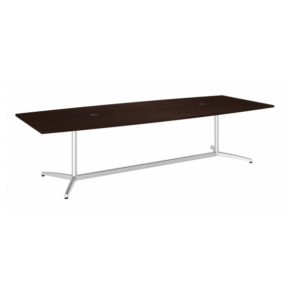 Shop Bush Furniture for you 120W x 48D Boat Shaped Conference Table with Metal Base 02 99TBM120MRSVK  color mocha cherry silver