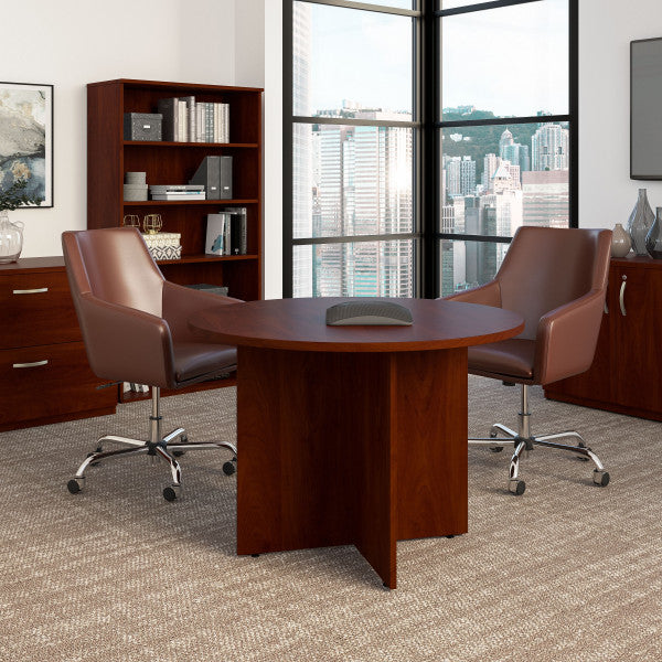 Shop Bush Furniture for you 42W Round Conference Table with Wood Base 01 99TB42RHC  color hansen cherry