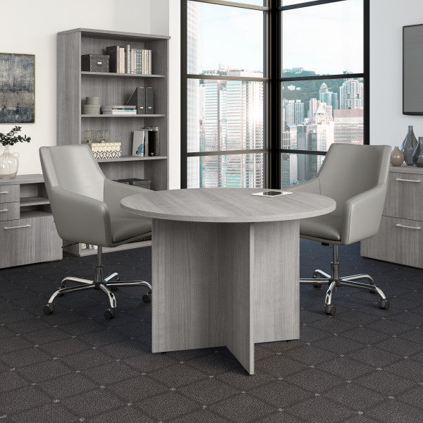 Shop Bush Furniture for you 42W Round Conference Table with Wood Base 01 99TB42RPG  color platinum gray