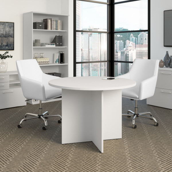 Shop Bush Furniture for you 42W Round Conference Table with Wood Base 01 99TB42RWH  color white