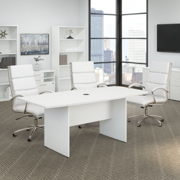 Shop Bush Furniture for you 72W x 36D Boat Shaped Conference Table with Wood Base 01 99TB7236WH  color white