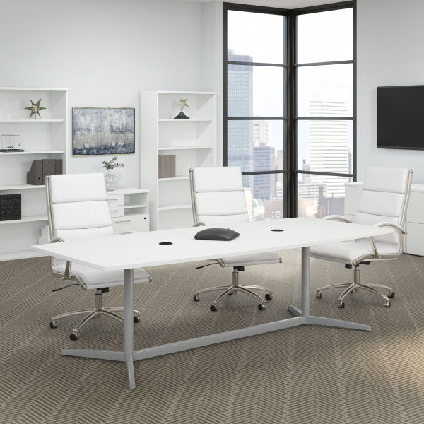 Shop Bush Furniture for you 96W x 42D Boat Shaped Conference Table with Metal Base 01 99TBM96WHSVK  color white