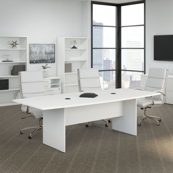 Shop Bush Furniture for you 96W x 42D Boat Shaped Conference Table with Wood Base 01 99TB9642WHK  color white