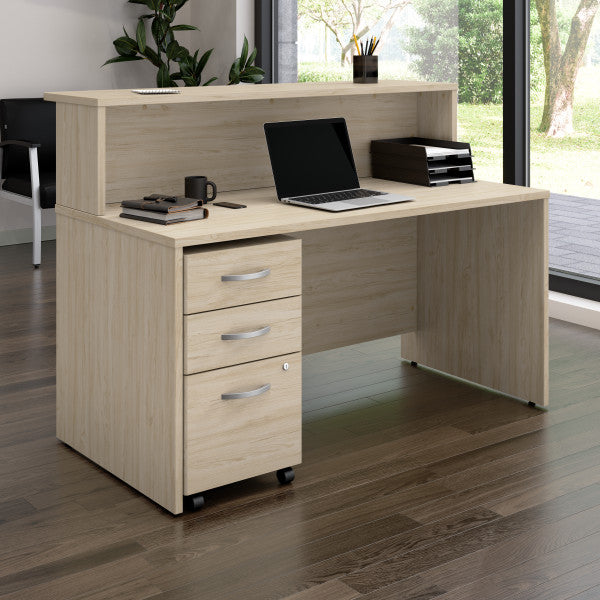 Shop Bush Furniture for you Arrive 60W x 30D Reception Desk with Shelf and Mobile File Cabinet 01 ARV002NE  color natural elm