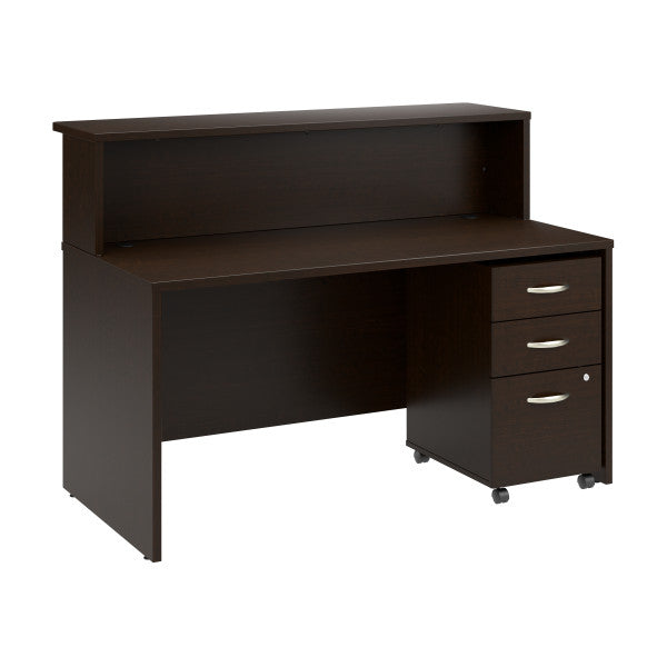 Shop Bush Furniture for you Arrive 60W x 30D Reception Desk with Shelf and Mobile File Cabinet 02 ARV002MR  color mocha cherry