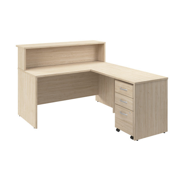 Shop Bush Furniture for you Arrive 60W x 72D L Shaped Reception Desk with Shelf and Mobile File Cabinet 02 ARV004NE  color natural elm