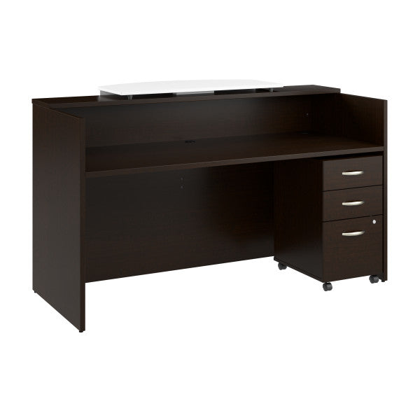 Shop Bush Furniture for you Arrive 72W x 30D Reception Desk with Counter and Mobile File Cabinet 02 ARV008MR  color mocha cherry