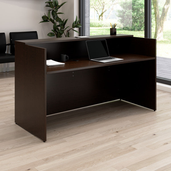 Shop Bush Furniture for you Arrive 72W x 30D Reception Desk with Shelf 01 AVD172MRK  color mocha cherry