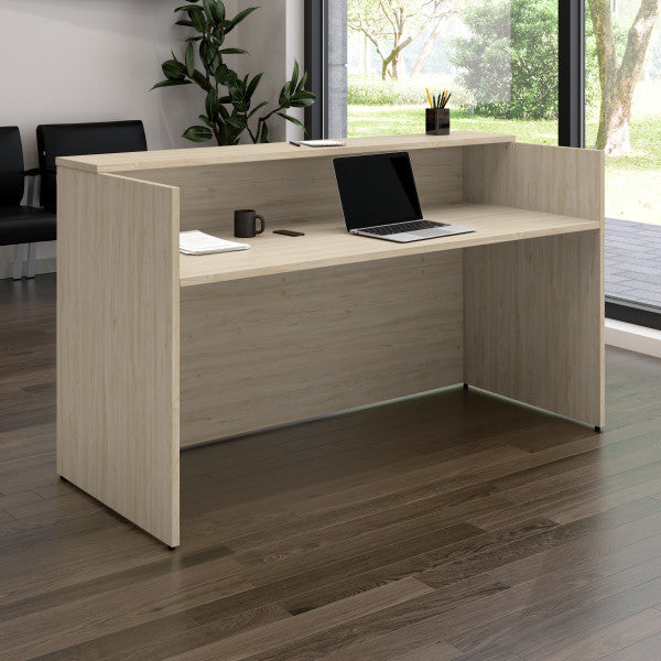 Shop Bush Furniture for you Arrive 72W x 30D Reception Desk with Shelf 01 AVD172NEK  color natural elm