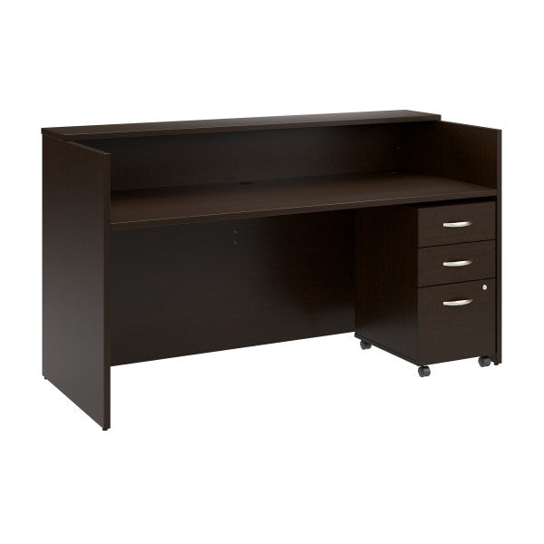 Shop Bush Furniture for you Arrive 72W x 30D Reception Desk with Shelf and Mobile File Cabinet 02 ARV005MR  color mocha cherry