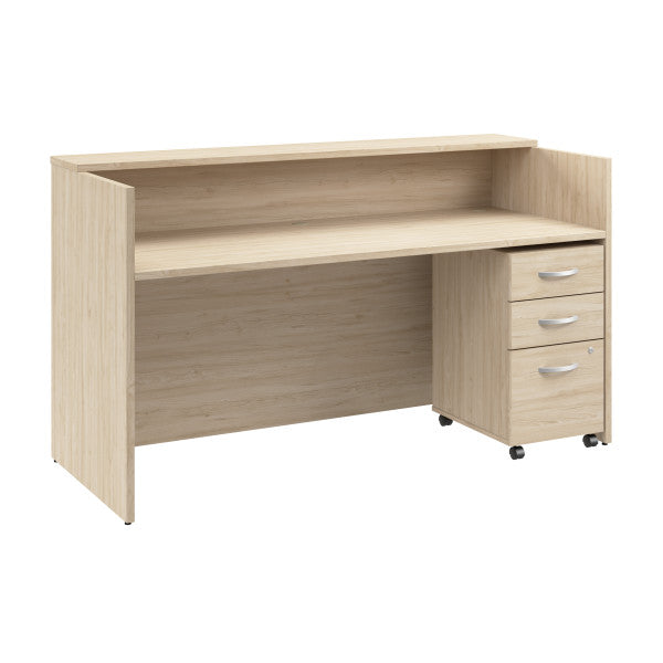 Shop Bush Furniture for you Arrive 72W x 30D Reception Desk with Shelf and Mobile File Cabinet 02 ARV005NE  color natural elm