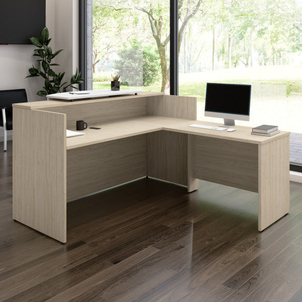 Shop Bush Furniture for you Arrive 72W x 72D L Shaped Reception Desk with Counter 01 ARV009NE  color natural elm