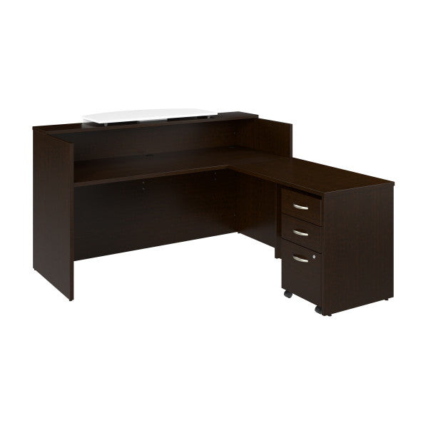 Shop Bush Furniture for you Arrive 72W x 72D L Shaped Reception Desk with Counter and Mobile File Cabinet 02 ARV010MR  color mocha cherry