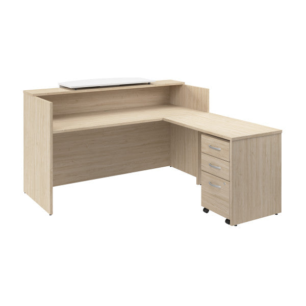 Shop Bush Furniture for you Arrive 72W x 72D L Shaped Reception Desk with Counter and Mobile File Cabinet 02 ARV010NE  color natural elm