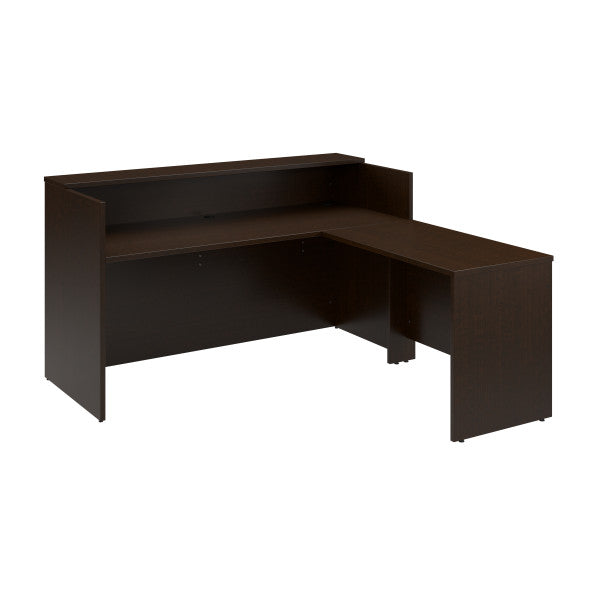 Shop Bush Furniture for you Arrive 72W x 72D L Shaped Reception Desk with Shelf 02 ARV006MR  color mocha cherry