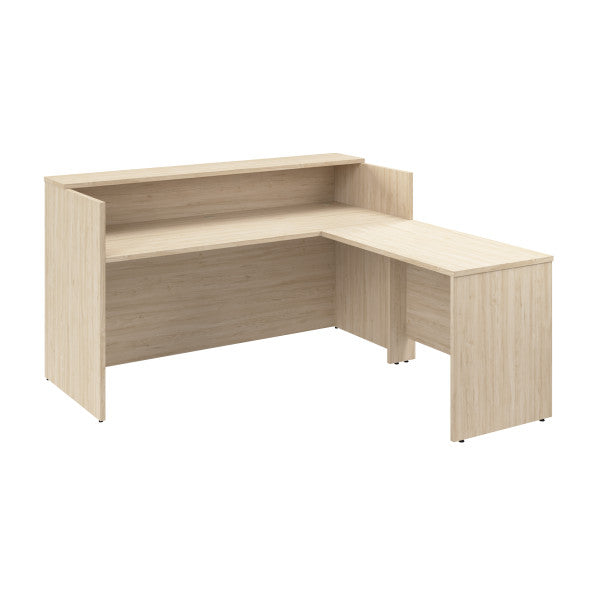 Shop Bush Furniture for you Arrive 72W x 72D L Shaped Reception Desk with Shelf 02 ARV006NE  color natural elm