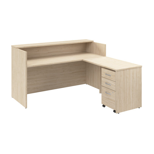 Shop Bush Furniture for you Arrive 72W x 72D L Shaped Reception Desk with Shelf and Mobile File Cabinet 02 ARV007NE  color natural elm