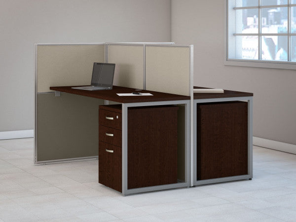 Shop Bush Furniture for you Easy Office 60W 2 Person Cubicle Desk with File Cabinets and 45H Panels 01 EOD460SMR-03K  color mocha cherry