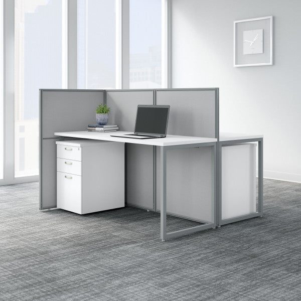 Shop Bush Furniture for you Easy Office 60W 2 Person Cubicle Desk with File Cabinets and 45H Panels 01 EOD460SWH-03K  color pure white silver gray fabric