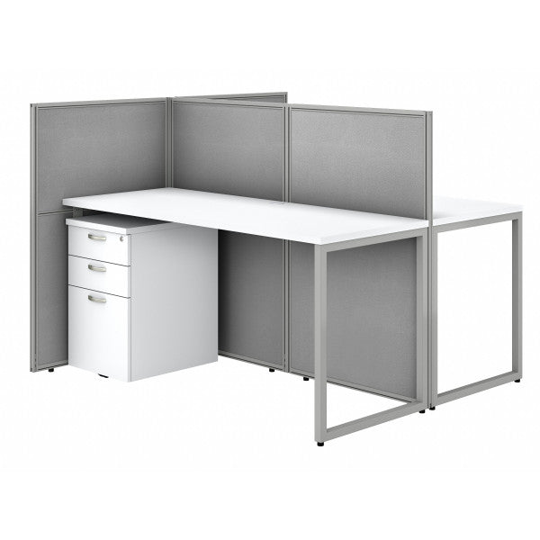 Shop Bush Furniture for you Easy Office 60W 2 Person Cubicle Desk with File Cabinets and 45H Panels 02 EOD460SWH-03K  color pure white silver gray fabric