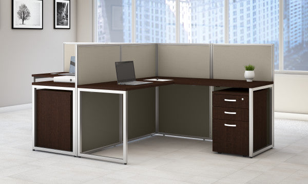 Shop Bush Furniture for you Easy Office 60W 2 Person Cubicle Desk with File Cabinets and 45H Panels 05 EOD460SMR-03K  color mocha cherry