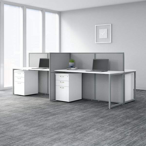 Shop Bush Furniture for you Easy Office 60W 2 Person Cubicle Desk with File Cabinets and 45H Panels 05 EOD460SWH-03K  color pure white silver gray fabric