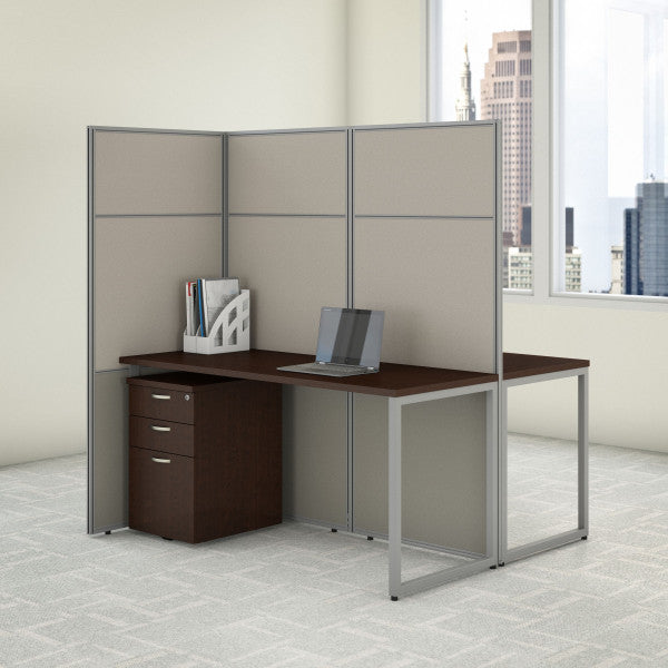 Shop Bush Furniture for you Easy Office 60W 2 Person Cubicle Desk with File Cabinets and 66H Panels 01 EODH46SMR-03K  color mocha cherry