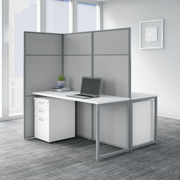 Shop Bush Furniture for you Easy Office 60W 2 Person Cubicle Desk with File Cabinets and 66H Panels 01 EODH46SWH-03K  color pure white silver gray fabric