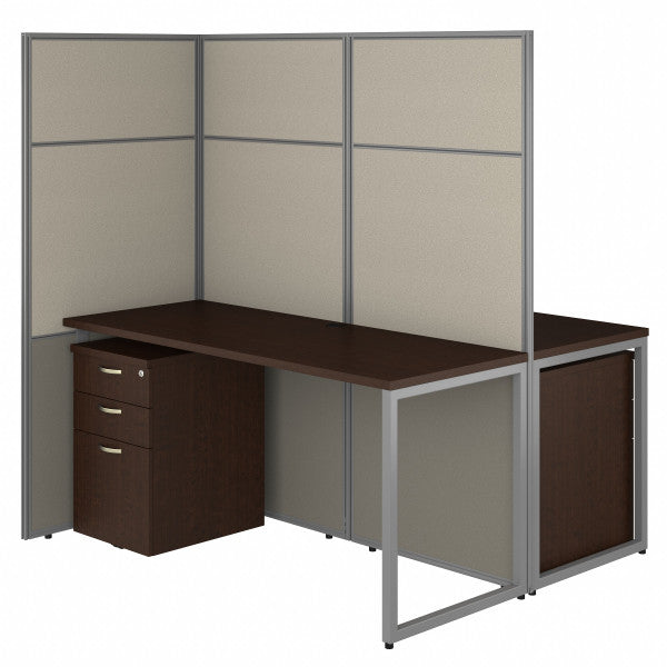 Shop Bush Furniture for you Easy Office 60W 2 Person Cubicle Desk with File Cabinets and 66H Panels 02 EODH46SMR-03K  color mocha cherry