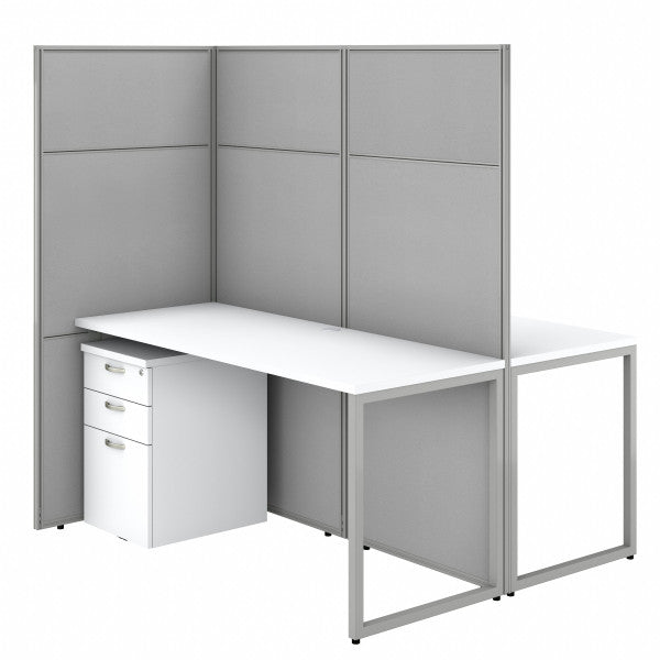 Shop Bush Furniture for you Easy Office 60W 2 Person Cubicle Desk with File Cabinets and 66H Panels 02 EODH46SWH-03K  color pure white silver gray fabric