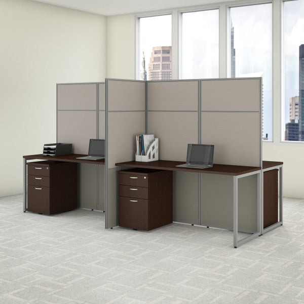 Shop Bush Furniture for you Easy Office 60W 2 Person Cubicle Desk with File Cabinets and 66H Panels 05 EODH46SMR-03K  color mocha cherry