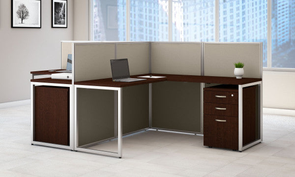 Shop Bush Furniture for you Easy Office 60W 2 Person L Shaped Cubicle Desk with Drawers and 45H Panels 01 EOD560SMR-03K  color mocha cherry