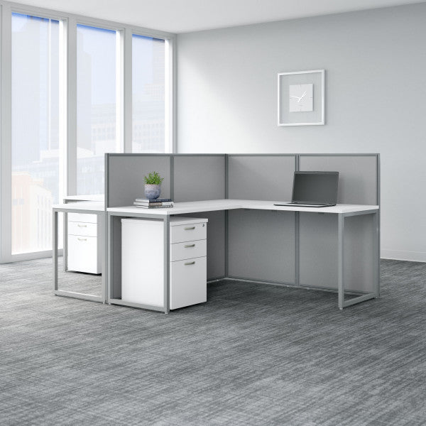 Shop Bush Furniture for you Easy Office 60W 2 Person L Shaped Cubicle Desk with Drawers and 45H Panels 01 EOD560SWH-03K  color pure white silver gray fabric