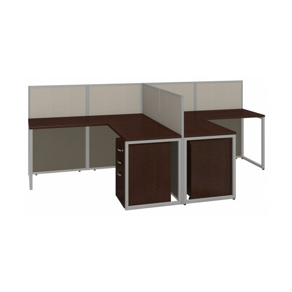 Shop Bush Furniture for you Easy Office 60W 2 Person L Shaped Cubicle Desk with Drawers and 45H Panels 02 EOD560SMR-03K  color mocha cherry