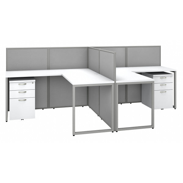 Shop Bush Furniture for you Easy Office 60W 2 Person L Shaped Cubicle Desk with Drawers and 45H Panels 02 EOD560SWH-03K  color pure white silver gray fabric