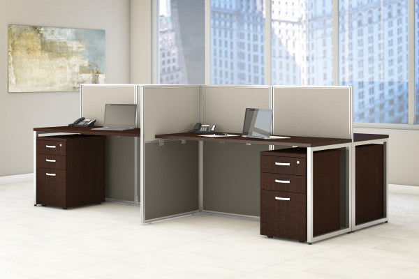 Shop Bush Furniture for you Easy Office 60W 2 Person L Shaped Cubicle Desk with Drawers and 45H Panels 05 EOD560SMR-03K  color mocha cherry