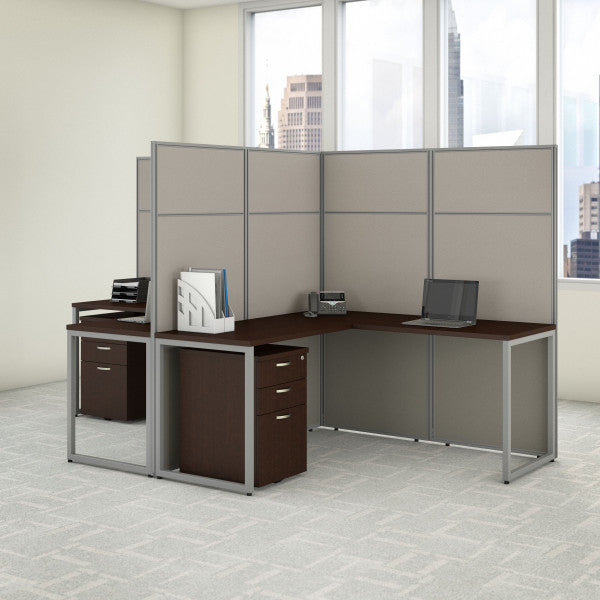 Shop Bush Furniture for you Easy Office 60W 2 Person L Shaped Cubicle Desk with Drawers and 66H Panels 01 EODH56SMR-03K  color mocha cherry