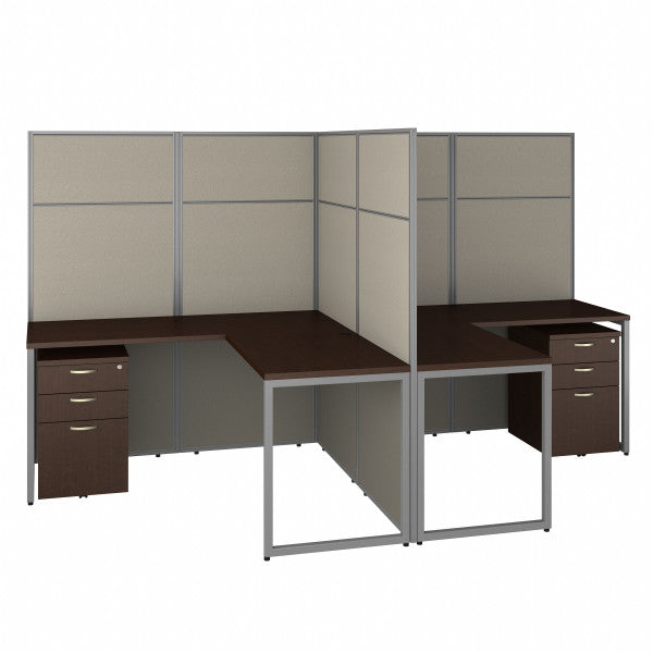 Shop Bush Furniture for you Easy Office 60W 2 Person L Shaped Cubicle Desk with Drawers and 66H Panels 02 EODH56SMR-03K  color mocha cherry