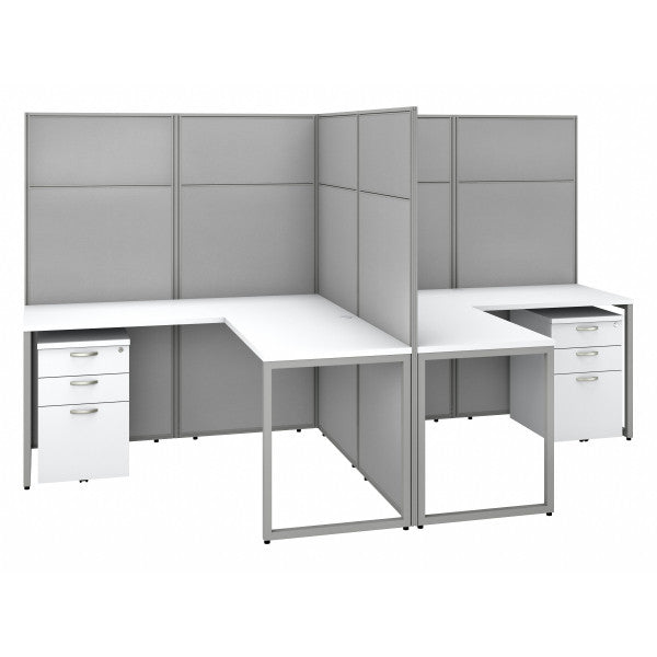 Shop Bush Furniture for you Easy Office 60W 2 Person L Shaped Cubicle Desk with Drawers and 66H Panels 02 EODH56SWH-03K  color pure white silver gray fabric