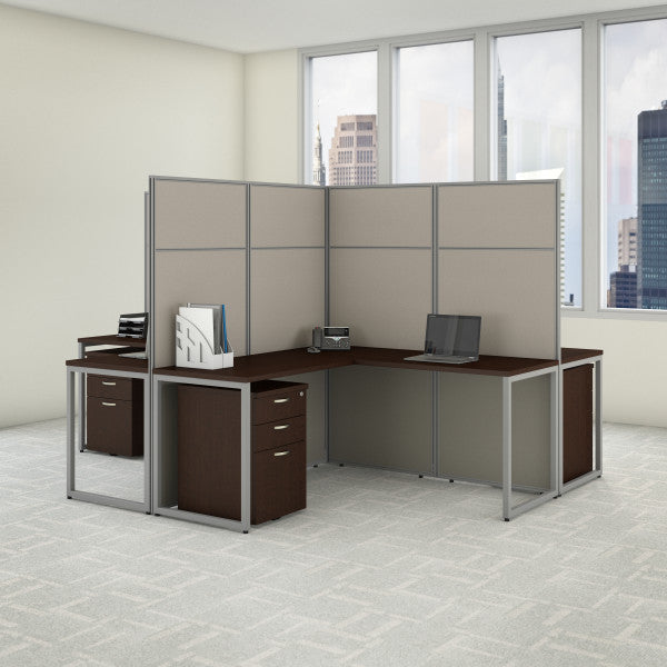 Shop Bush Furniture for you Easy Office 60W 2 Person L Shaped Cubicle Desk with Drawers and 66H Panels 05 EODH56SMR-03K  color mocha cherry