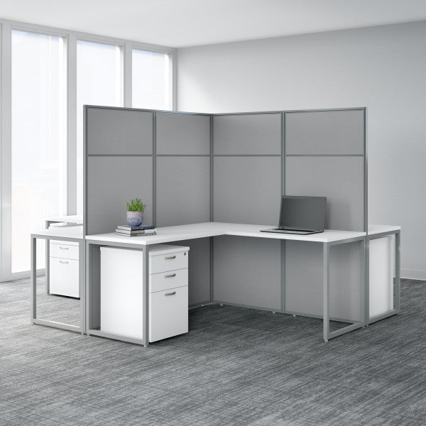 Shop Bush Furniture for you Easy Office 60W 2 Person L Shaped Cubicle Desk with Drawers and 66H Panels 05 EODH56SWH-03K  color pure white silver gray fabric