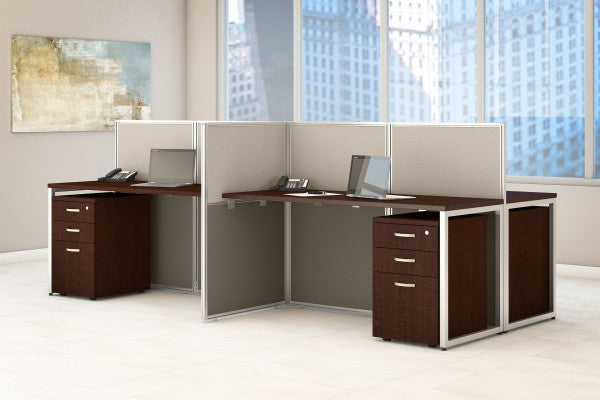 Shop Bush Furniture for you Easy Office 60W 4 Person Cubicle Desk with File Cabinets and 45H Panels 01 EOD660SMR-03K  color mocha cherry