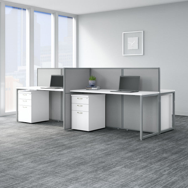 Shop Bush Furniture for you Easy Office 60W 4 Person Cubicle Desk with File Cabinets and 45H Panels 01 EOD660SWH-03K  color pure white silver gray fabric