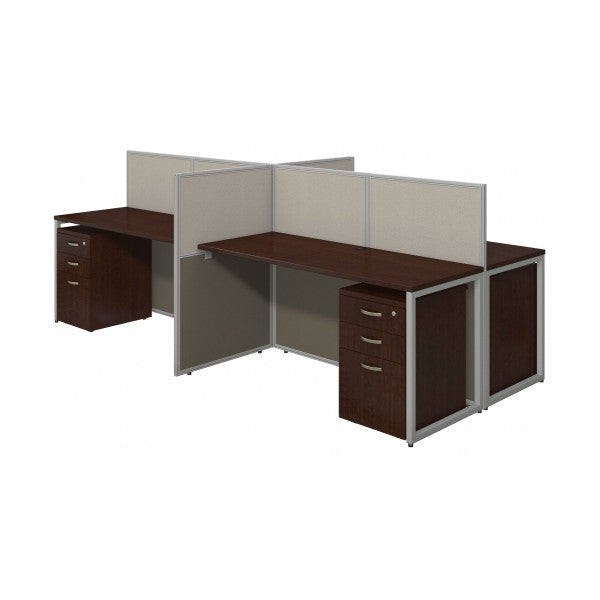 Shop Bush Furniture for you Easy Office 60W 4 Person Cubicle Desk with File Cabinets and 45H Panels 02 EOD660SMR-03K  color mocha cherry