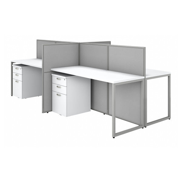 Shop Bush Furniture for you Easy Office 60W 4 Person Cubicle Desk with File Cabinets and 45H Panels 02 EOD660SWH-03K  color pure white silver gray fabric