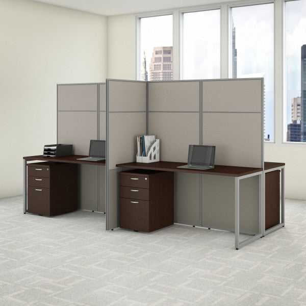 Shop Bush Furniture for you Easy Office 60W 4 Person Cubicle Desk with File Cabinets and 66H Panels 01 EODH66SMR-03K  color mocha cherry