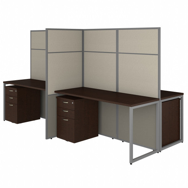 Shop Bush Furniture for you Easy Office 60W 4 Person Cubicle Desk with File Cabinets and 66H Panels 02 EODH66SMR-03K  color mocha cherry