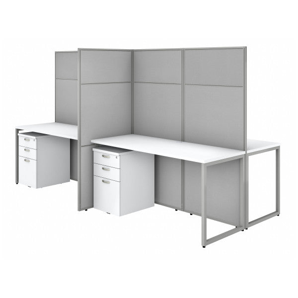 Shop Bush Furniture for you Easy Office 60W 4 Person Cubicle Desk with File Cabinets and 66H Panels 02 EODH66SWH-03K  color pure white silver gray fabric