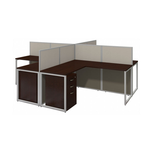 Shop Bush Furniture for you Easy Office 60W 4 Person L Shaped Cubicle Desk with Drawers and 45H Panels 02 EOD760SMR-03K  color mocha cherry