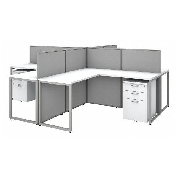 Shop Bush Furniture for you Easy Office 60W 4 Person L Shaped Cubicle Desk with Drawers and 45H Panels 02 EOD760SWH-03K  color pure white silver gray fabric